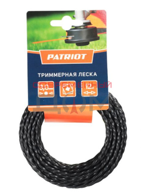 Леска PATRIOT D 3,0 мм L 12 м (скрученный квадрат, черный) 
